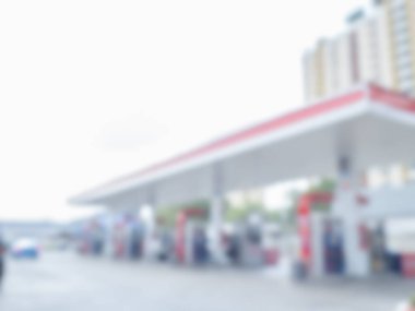 Abstract blur gas station interior. Blurred fuel filling station, soft defocused. Blurry building place of petrol service station background of pump gasoline and diesel oil.