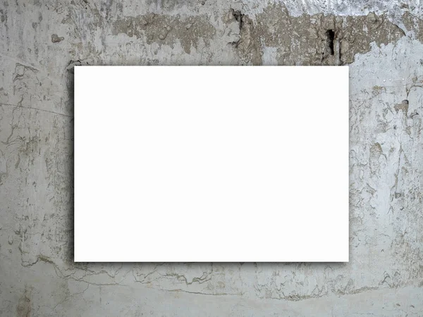 흰색빈 사각형 프레임 사각형 미술가 캔버스 Grunge 콘크리트 배경에 매달려 — 스톡 사진