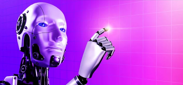 Renderowanie Inteligentny Robot Dotykać Cyfrowy Sieć Tło Kopiować Przestrzeń Ludzki — Zdjęcie stockowe