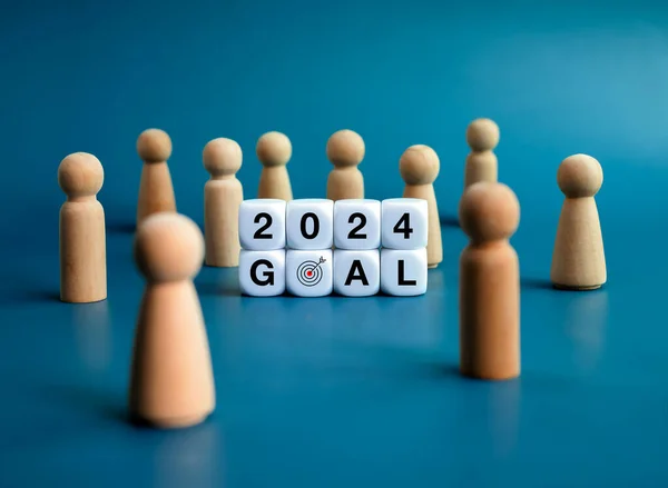 New year goal, teamwork, company, leadership and business success concepts. 2024 year number and word \