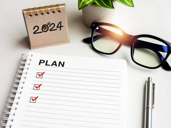 Goals, action and plan, resolution concept in new year 2024. Words, \
