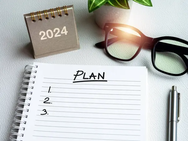 Goals, action and plan, resolution concept in new year 2024. Words, \