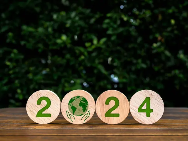 Новим 2024 Роком Світовою Турботою Концепції Екологічної Стійкості 2024 Номери Стокове Фото