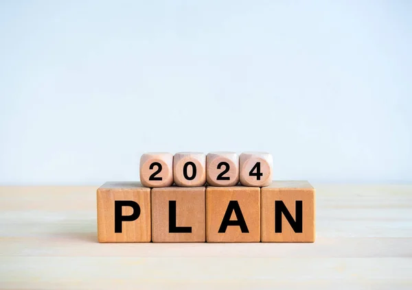 2024 Новим Роком 2024 Рік Номер Plan Текст Дерев Яних Стокове Зображення
