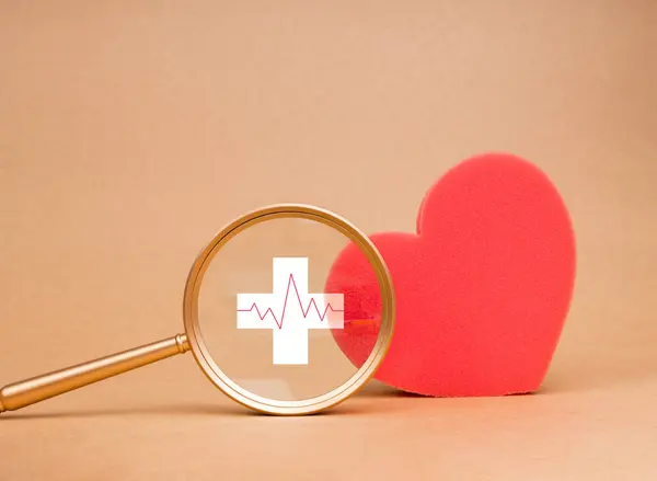 Медицинский Осмотр Сердца Концепция Здравоохранения Красный Импульс Бить Мерой Значок Стоковое Фото