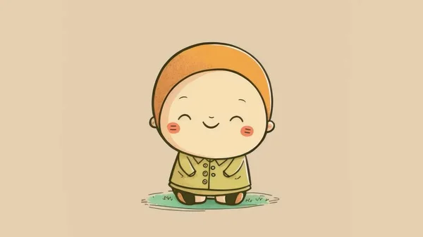 Cute baby chibi picture. Cartoon happy drawn characters . High quality illustration