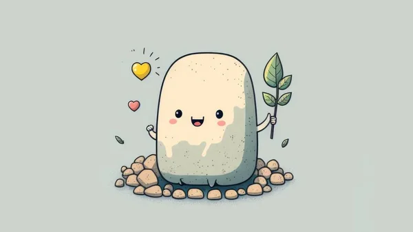 Cute illustration with a stone. Cartoon happy little characters . High quality illustration