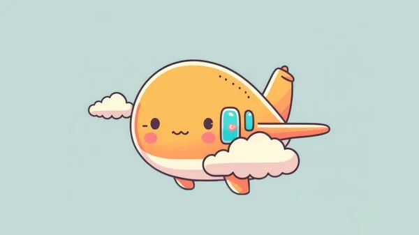 Cute picture of a plane. Cartoon happy baby drawn characters. High quality illustration