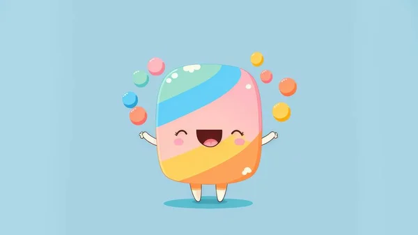 Cute candy chibi picture. Cartoon happy drawn characters . High quality illustration