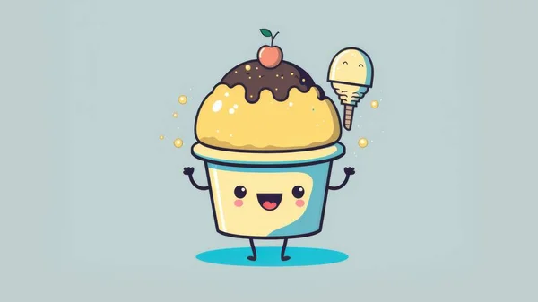 Cute muffin picture. Cartoon pastry happy little drawn characters. High quality illustration