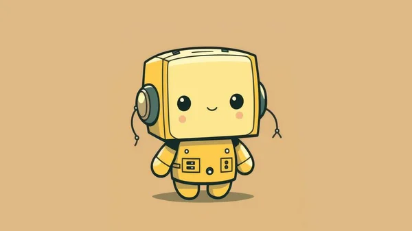 Cute picture with a robot. Cartoon happy little drawn characters . High quality illustration
