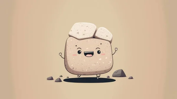 Cute illustration with a stone. Cartoon happy little drawn characters . High quality illustration