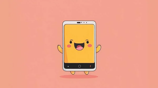 Cute chibi phone picture. Cartoon happy drawn characters . High quality illustration