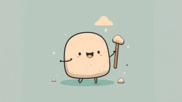 Cute illustration with a rock. Cartoon happy little characters . High quality illustration
