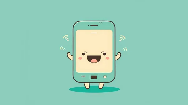 Cute chibi phone picture. Cartoon happy drawn characters . High quality illustration