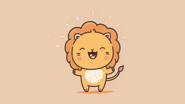 Cute picture of a lion cub. Cartoon happy little drawn animals. High quality illustration