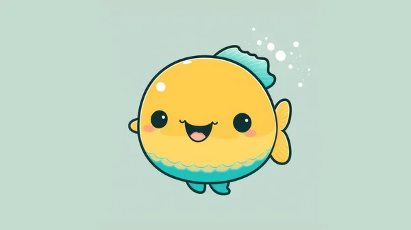 Cute picture of a fish . Cartoon happy little drawn animals. High quality illustration