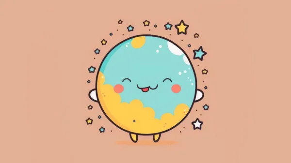 Cute picture of a planet . Cartoon happy little drawn characters. High quality illustration