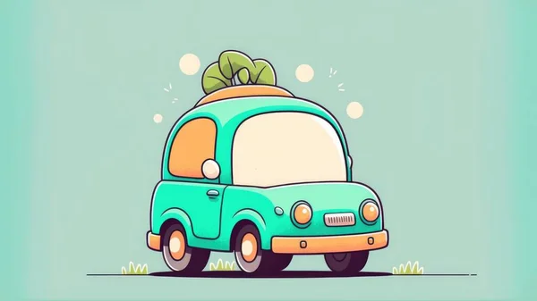 Cute chibi car picture. Cartoon happy drawn characters . High quality illustration