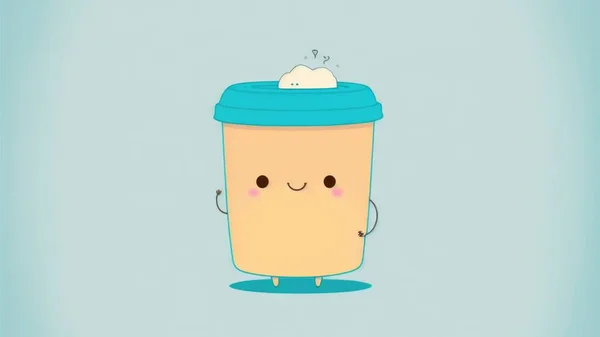 Cute cup picture. Cartoon happy drawn characters. High quality illustration