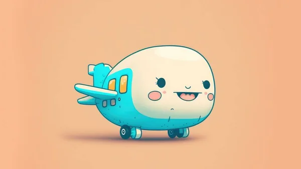 Cute picture of a plane. Cartoon funny happy little drawn characters. High quality illustration
