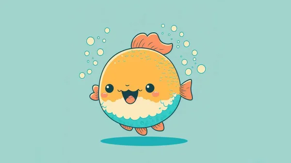 Cute picture of a fish . Cartoon happy baby animals drawn. High quality illustration