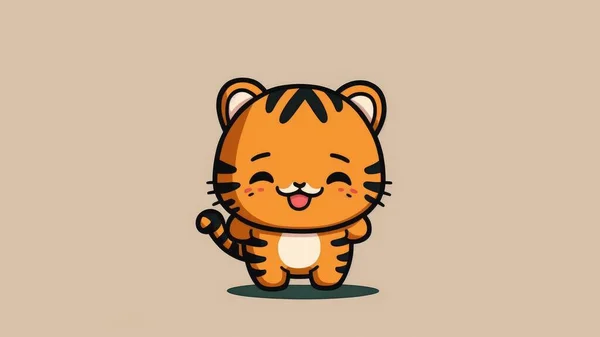 Cute illustration with a chibi tiger. Cartoon happy little animals. High quality illustration