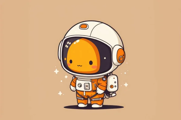 Cute Little Astronaut chibi picture. Cartoon happy drawn characters . High quality illustration