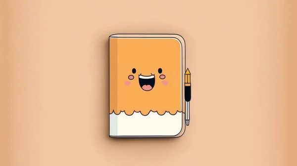 Cute picture of diary. Cartoon happy little drawn characters. High quality illustration