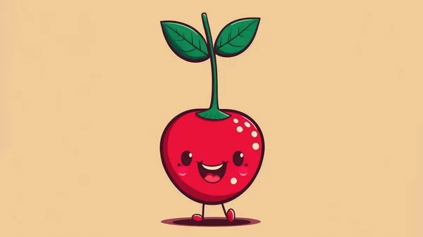 Cute cherry chibi picture. Cartoon happy drawn characters . High quality illustration
