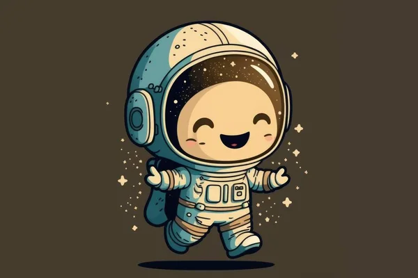 Cute little astronaut chibi picture. Cartoon happy characters . High quality illustration
