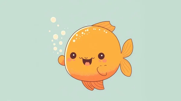 Cute picture of a fish . Cartoon happy baby animals drawn. High quality illustration