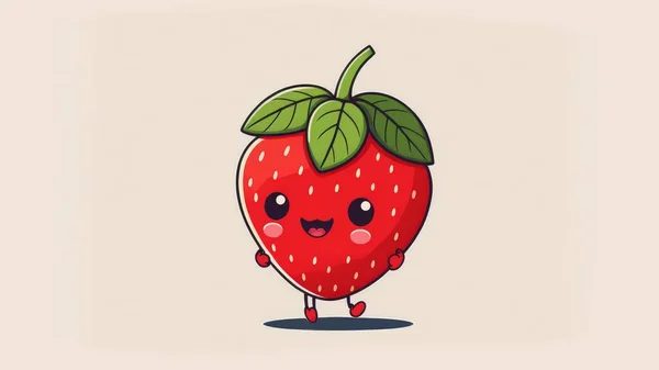 Cute illustration with a chibi strawberries. Cartoon happy little berries . High quality illustration