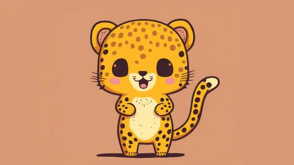 Cute picture of a leopard cub. Cartoon happy little drawn animals. High quality illustration