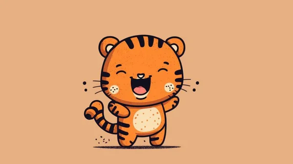 Cute illustration with a chibi tiger. Cartoon happy baby animals . High quality illustration