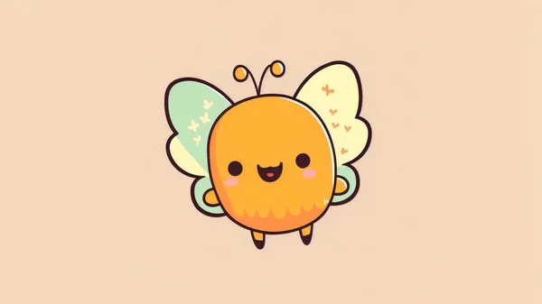 Cute butterfly chibi picture. Cartoon happy drawn characters . High quality illustration
