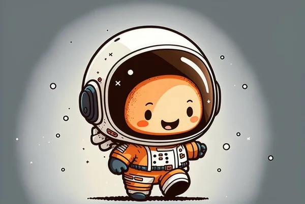 Cute small astronaut chibi picture. Cartoon happy drawn characters . High quality illustration