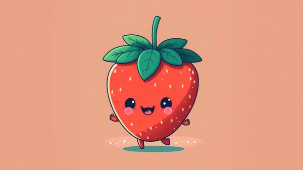 Cute illustration with chibi strawberries. Cartoon happy little berries . High quality illustration