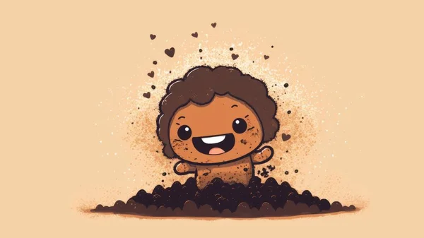 Cute mud chibi picture. Cartoon happy drawn characters . High quality illustration