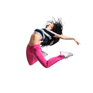 Canlı pembe pantolonlu bir kadın, şeffaf bir arkaplanda dinamik hareket ve enerji sergiliyor. Canlılık ve gençlik ruhu üzerine kampanyalar için mükemmel..