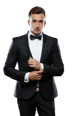 Smokinli şık bir adam kendine güveni olan, moda reklamları için uygun, resmi organizasyonlar ve yaşam tarzı dergileri olan..