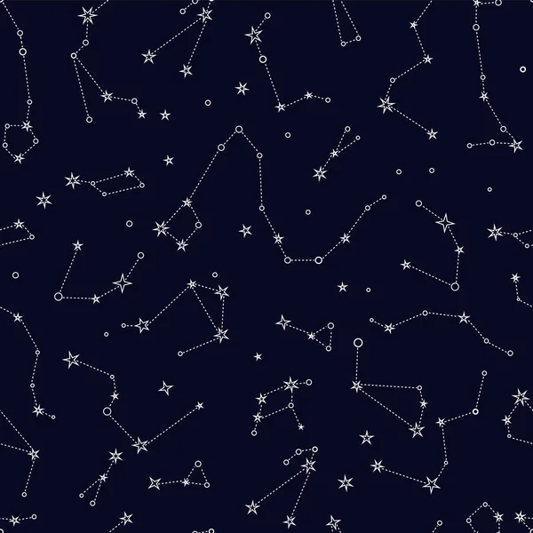 Starry Night Sky Vector Seamless Pattern Constellation Map Milky Way — Stock Vector