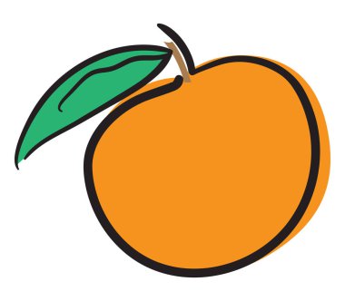 El Çizimi Portakal Çizimi. Renkli Meyve Çıkartma Sanatı. Lezzetli tatlı sitrik meyve, çizgi simgesi, dış hatlar vektör işareti, beyaz arkaplanda izole edilmiş doğrusal piktogram.