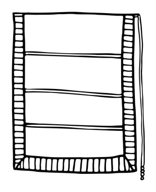 Pencere yatay olarak dikey olarak kapalı. Kör Roma perdelerini çiz. Ofis, ev, beyaz arka plandaki oda için jaluzi perdeleri. Vektör çizimi. Ev dekoru. Tekstil karala.