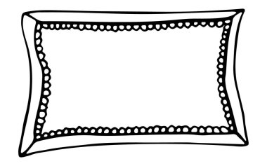 Dikdörtgen dekoratif yastık. Ev yapımı yastık. İçerideki konforlu element. Beyaz arka planda izole edilmiş yastık taslağını atın. Kanepe fırlatma yastığı skeci. Yastık vektörü illüstrasyonu at.