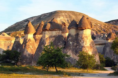 Unusual rocks and karst formations near Goreme town in Cappadocia, central Turkey