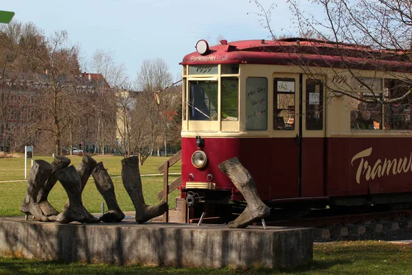 Рейхенбах Германия Марта 2023 Года Старый Ретро Трамвай Парке Поколений — стоковое фото