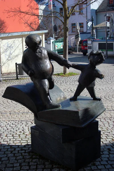Plauen Germany March 2023 Sculpture Father Son Erik Seidel Front — стокове фото