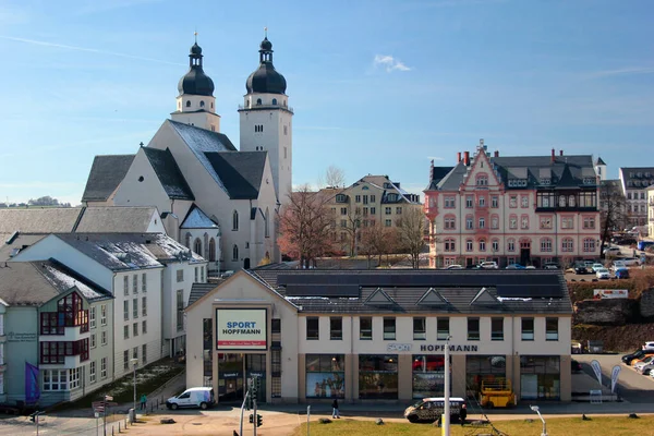 德国普劳恩 2023年3月16日 德国萨克森普劳恩历史中心的圣约翰尼斯教堂景观 — 图库照片