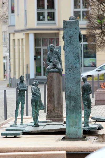 Плауен Німеччина Березня 2023 Фонтан Короля Альберта Альтмаркті Плауені Скульптура — стокове фото